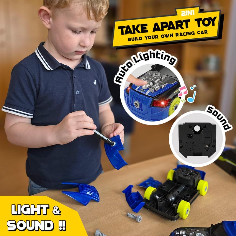 GILOBABY 26 Pieces Take Apart Toys for Boys, Racing Car with Electric Drill, Sounds & Lights, Building Stem Toys for Kids, Gifts for 3 4 5 Year Old Boys Learning Educational Toys - Image 2
